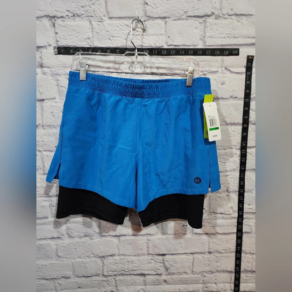 Nautica competition running shorts blue with black compression shorts Large NEW